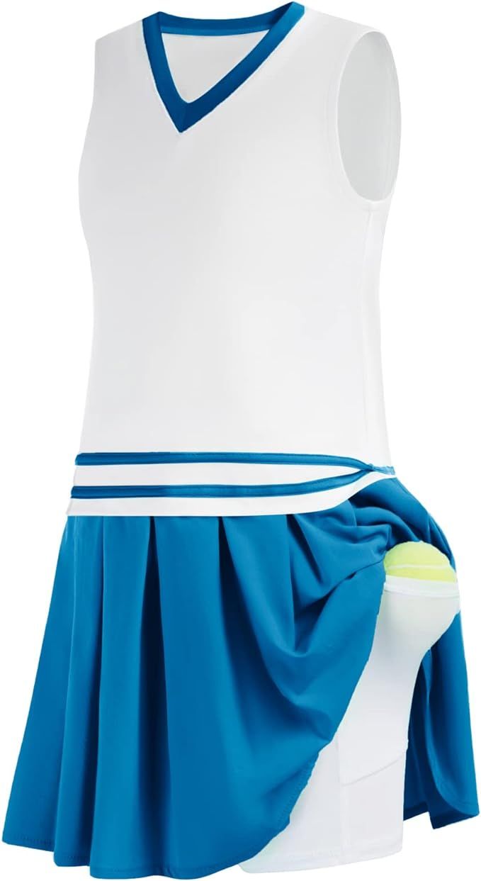 JACK SMITH Youth Girls Tennis Dress Golf Sleeveless Outfit School Sports Dress with Shorts Pocket... | Amazon (US)