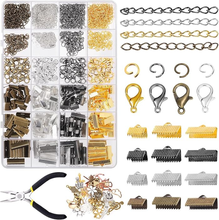 Glarks 771Pcs 4 Colors Ribbon Bracelet Kit Bookmark Pinch Crimp Ends Lobster Clasps with Open Jum... | Amazon (US)