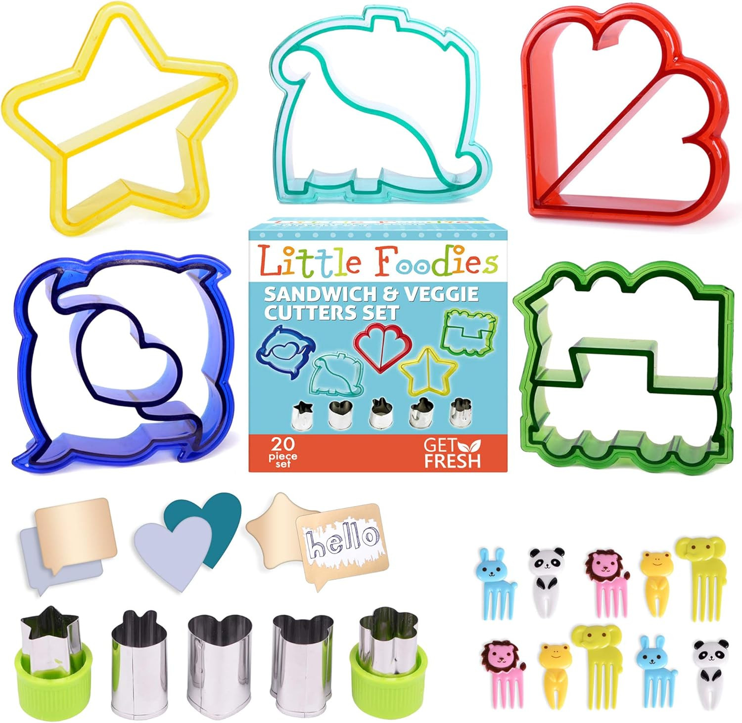 Sandwich Cutters for Kids, 20-Piece Set, 5 Kid Sandwich Cutters Shapes, 5 Vegetable Cutters Shape... | Amazon (US)