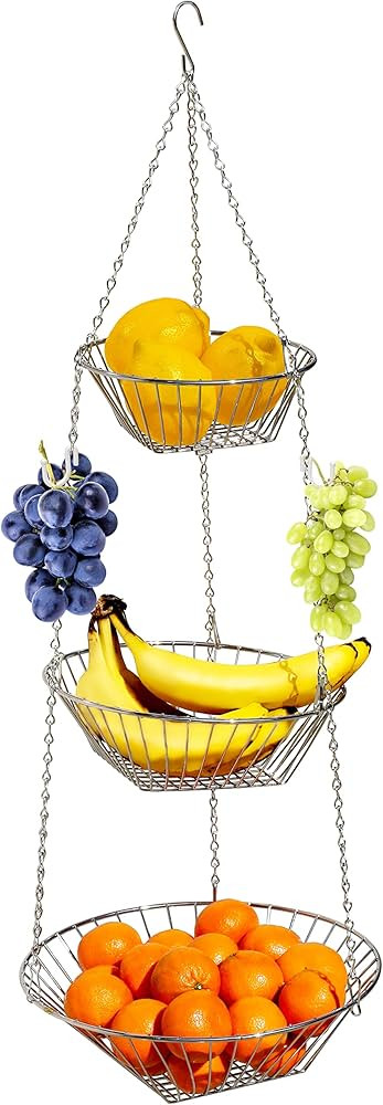Deco Brothers Hanging Fruit Basket, 3-Tier, Chrome | Amazon (US)