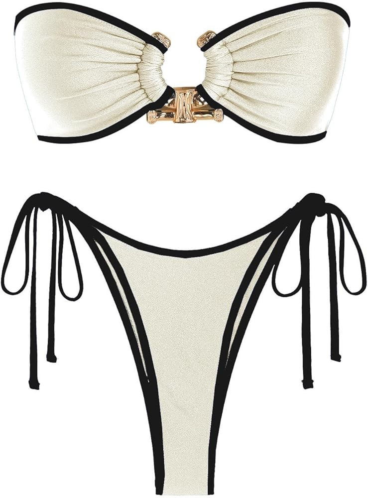 ZAFUL Bikini Sets for Women Strapless Top Sexy High Cut Bathing Suit Bandeau Two Piece Swimsuit S... | Amazon (US)