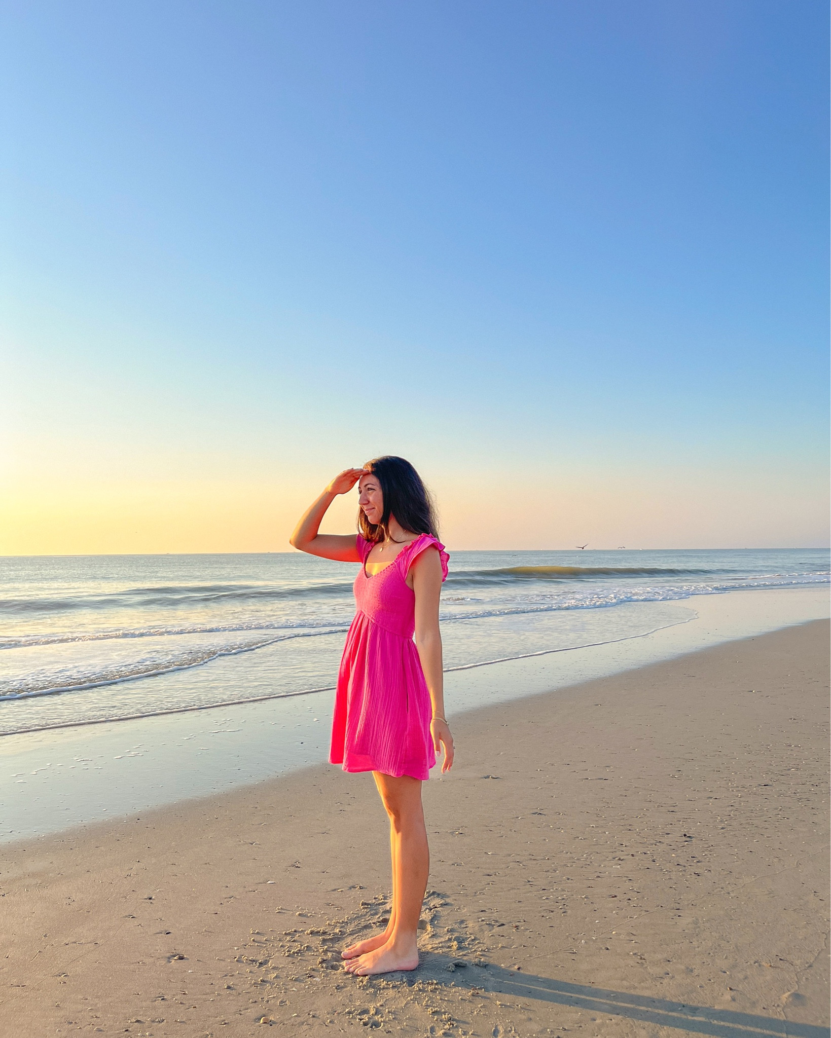 Summer Beach Sunrise Pink Dress with Shorts and Pockets