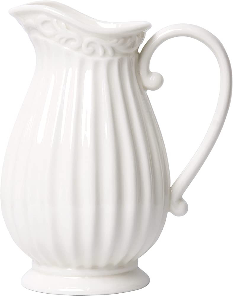 10 Inch White Ceramic Pitcher Vase for Home Décor, VS-PIT-10 | Amazon (US)