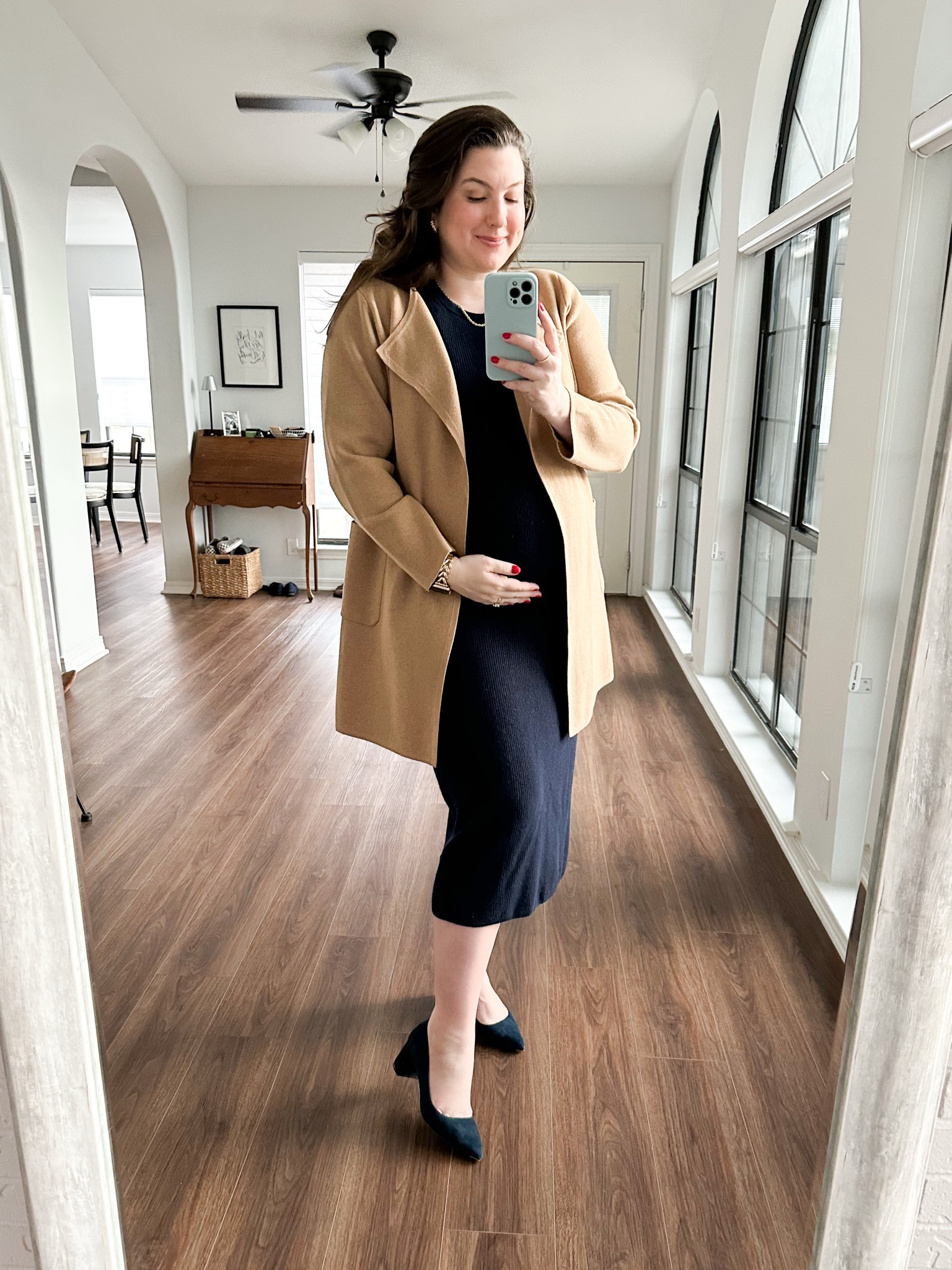 Workwear #ootd 2/6/25 

This long cardigan is 30% off right now! Plus this dress is still awesome 🤩 

Womens business professional workwear and business casual workwear and office outfits midsize outfit midsize style maternity style maternity workwear 

#LTKSaleAlert #LTKBump #LTKWorkwear