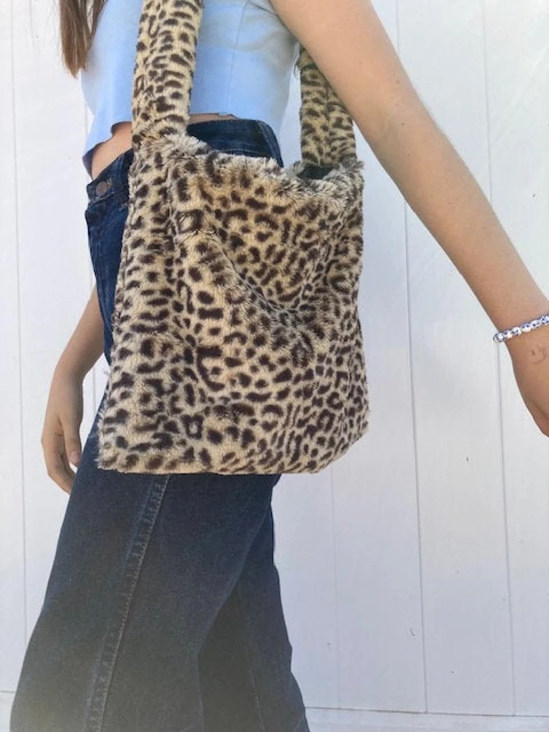 Medium Fluffy Cheetah Print Bag - Brown Animal Print Fuzzy Purse - Y2k Tote Bag - Animal Print Pu... | Etsy (US)