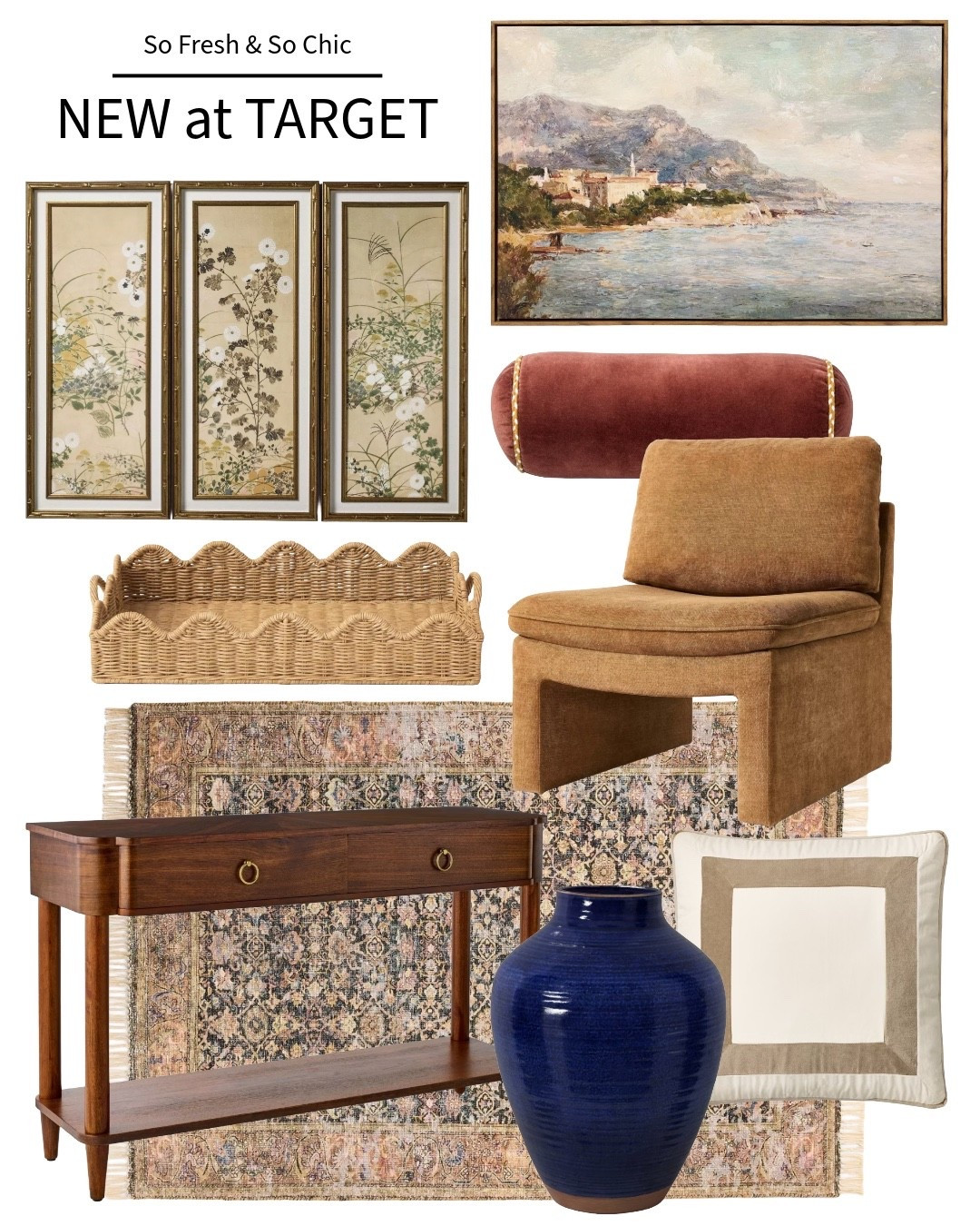 New at Target!
-
Studio McGee target spring collection - framed art - affordable home decor - seascape vintage art large - velvet armchair - wood console table - blue ceramic vase large - velvet throw pillow / scalloped wicker tray - neutral rug - neutral Persian rug - affordable rugs - target finds - target home decor 

#LTKFindsUnder100 #LTKFindsUnder50 #LTKHome