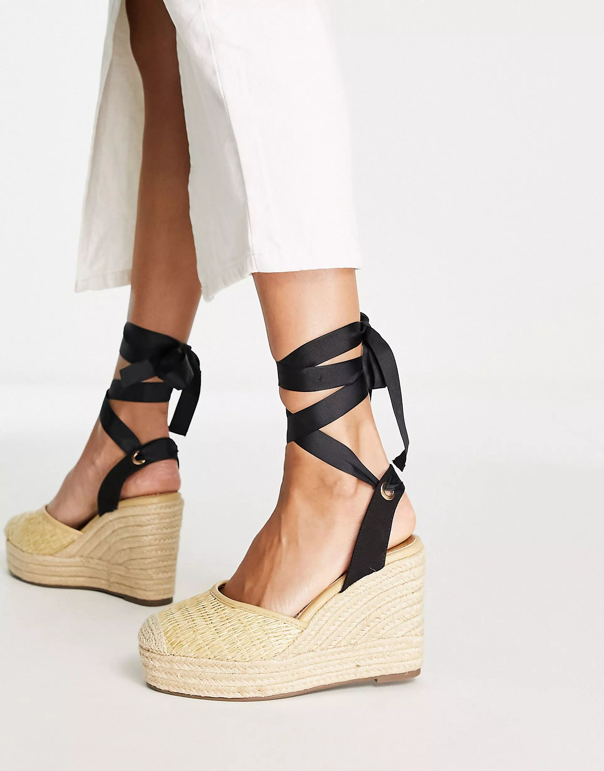 ASOS DESIGN Treasure closed toe wedges in natural fabric | ASOS (Global)