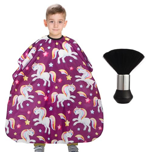 Kids Barber Cape with Neck Duster Brush, Professional Salon Hair Cutting Cape with Adjustable Snap Closure(unicorn) | Amazon (US)