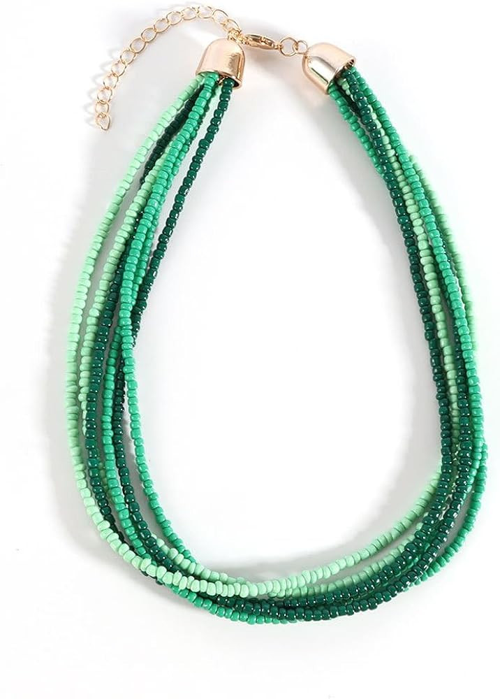 Colorful Multi-layered Seed Beaded Necklace Choker For Women Bohemian Handmade Crystal Stone Gems... | Amazon (US)