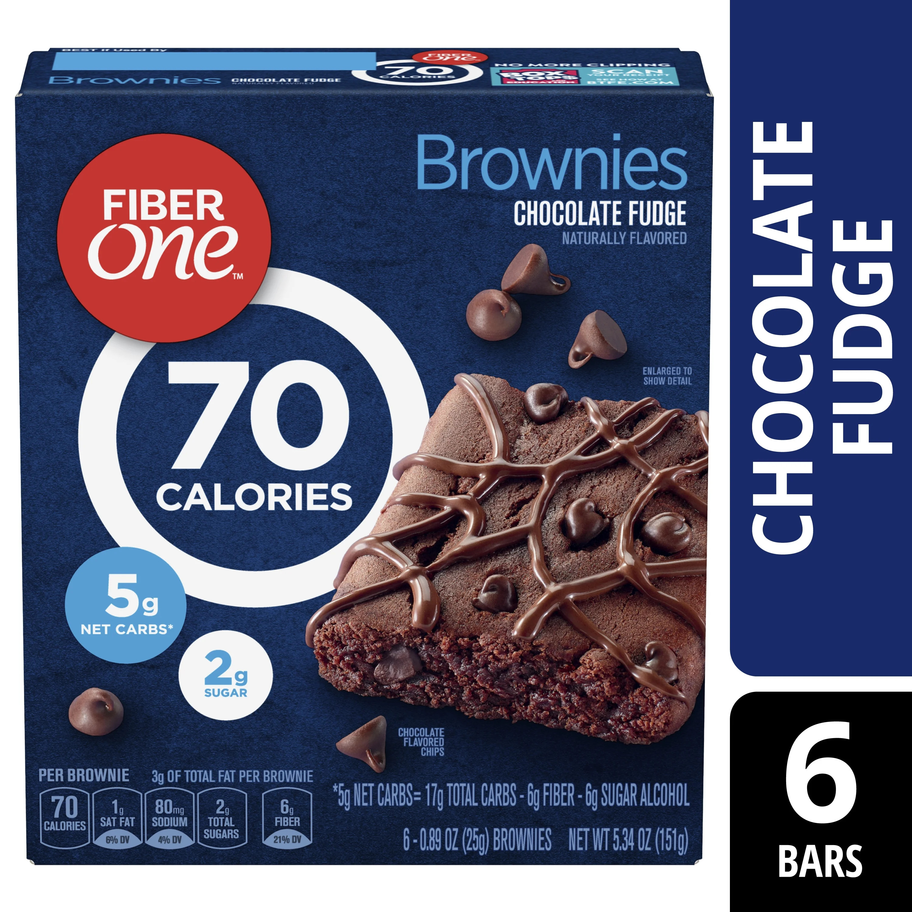 Fiber One 70 Calorie Brownies, Chocolate Fudge, Snack Bars, 6 Bars, 5.34 oz | Walmart (US)