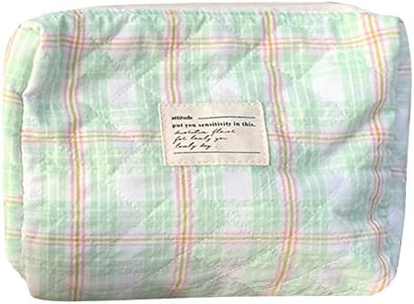 Kawaii Cotton Makeup Bag Large Travel Checkered Cosmetic Bag Quilted Makeup Bag Coquette Cosmetic Po | Amazon (US)
