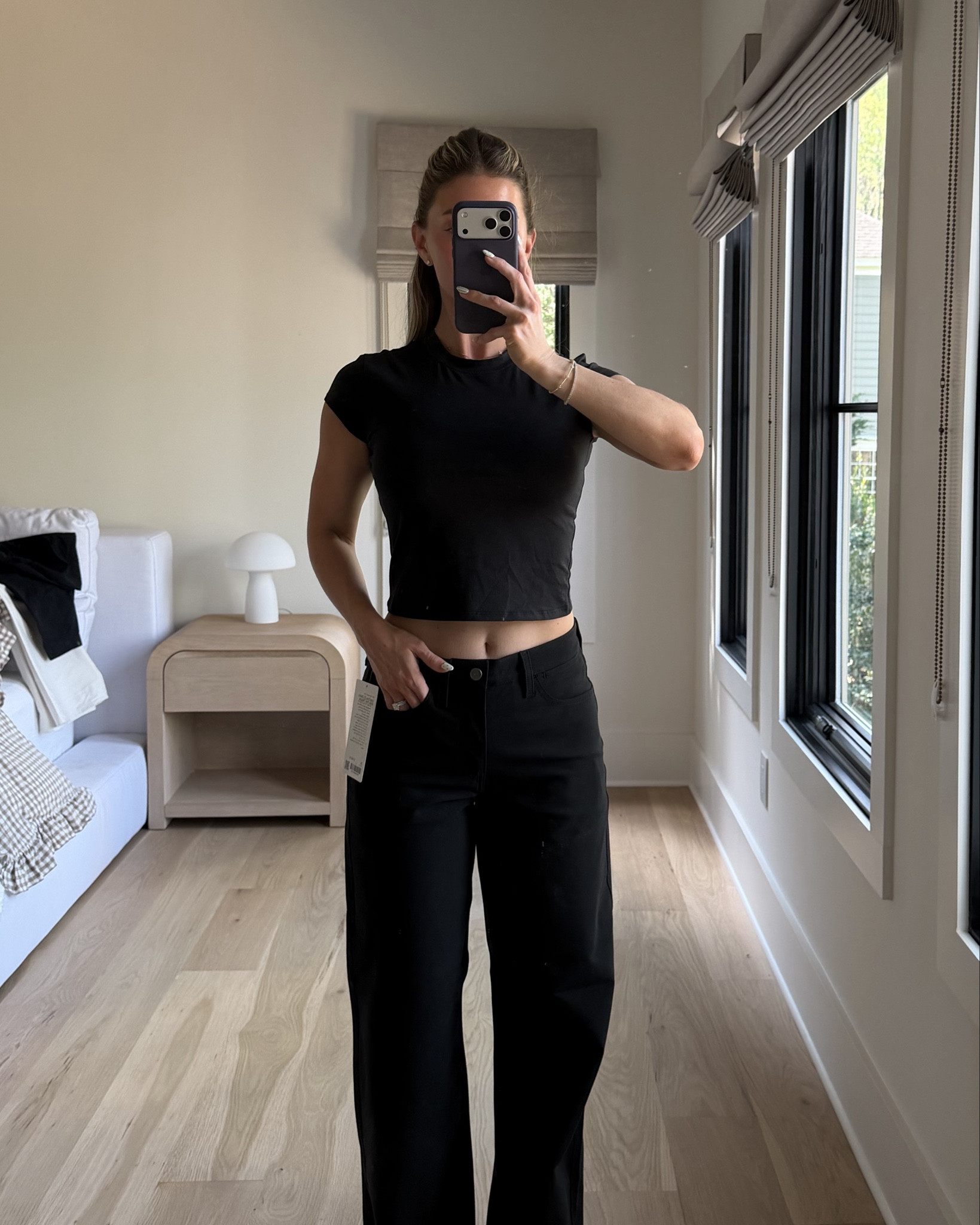 size small in the baby tee’s, size 4 in the cardigan, size XS in the jacket, and size 26 in the low rise pants 🤭 @lululemon #ad #lululemoncreator
