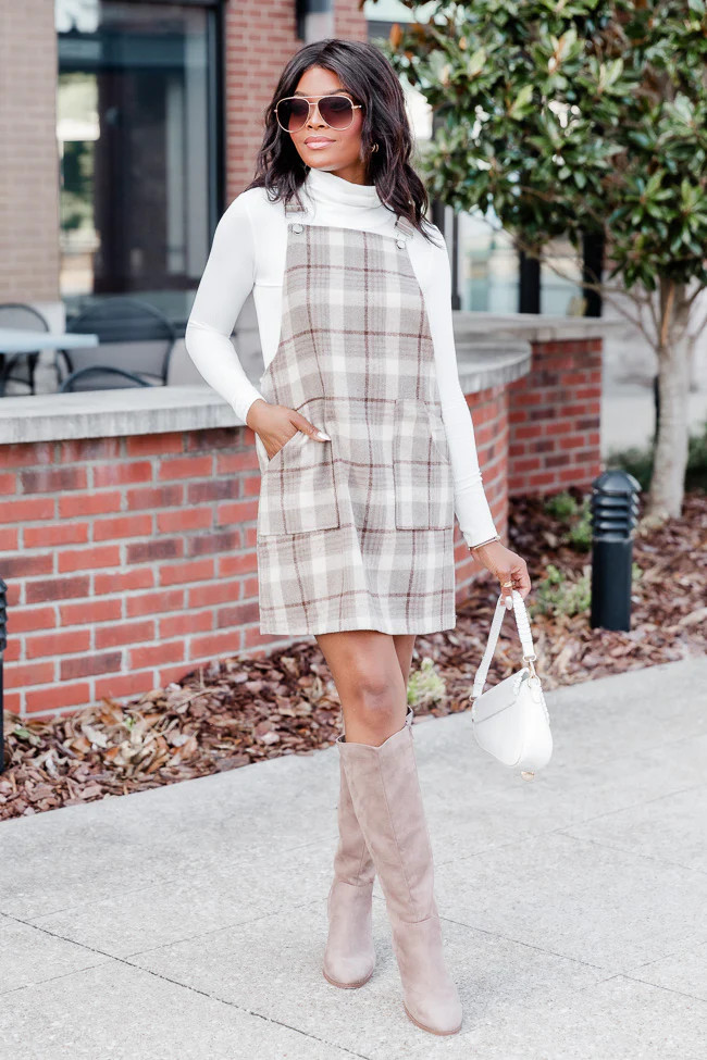 Change In The Air Tan Plaid Jumper | Pink Lily