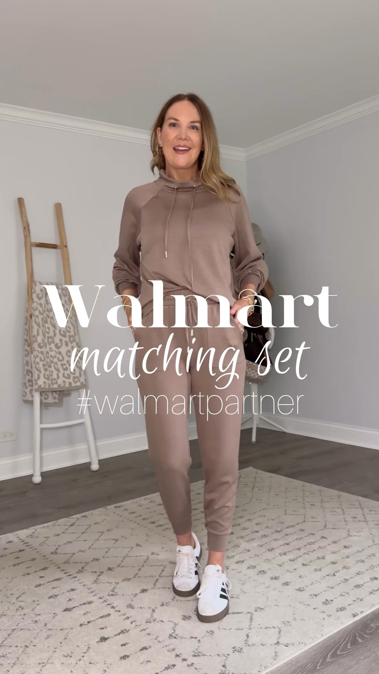 #walmartpartner This famous @walmartfashion set now comes in this gorgeous neutral color🤎Perfect for travel, lounging, errands and the pieces can be worn separately or together. I’m in a medium in the top and a small in the pants. 
#walmartfashion
Matching set, scuba kit, Walmart new arrivals, Walmart haul, Walmart outfit, travel outfit, mom ootd, errands outfit, what to wear, how to style, lounge set, casual outfit idea, timeless style, athleisure style