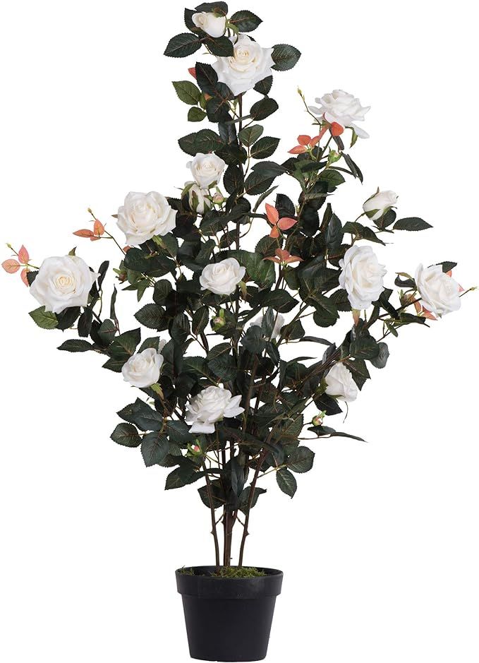 Vickerman Everyday 45" Indoor Artificial White Rose Plant Black Plastic Pot - Lifelife Home Or Of... | Amazon (US)