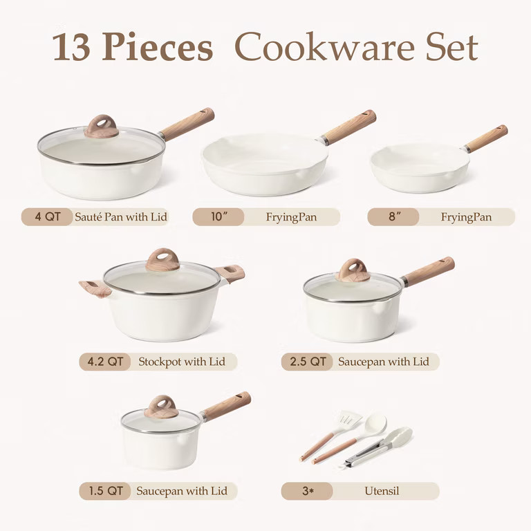 Carote Ceramic Nonstick Pots and Pans Set, 13 Pieces Kitchen Cookware Sets Compatible for All Sto... | Walmart (US)