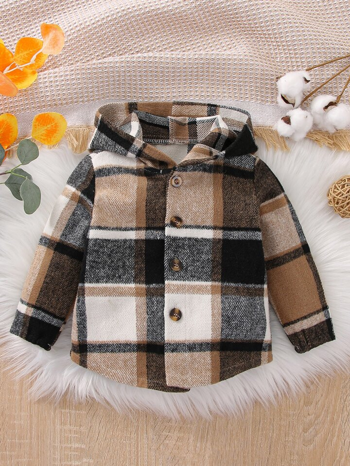 Baby Plaid Print Hooded Coat | SHEIN