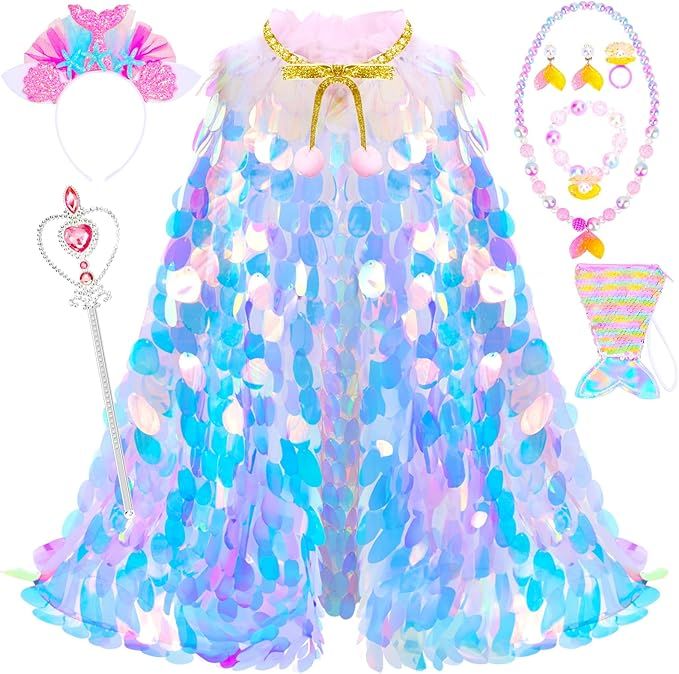 Princess Dress Up Toys Princess Dress Up Clothes Rainbow Mermaid Cape Kit 9 Pcs Gift Set for Litt... | Amazon (US)