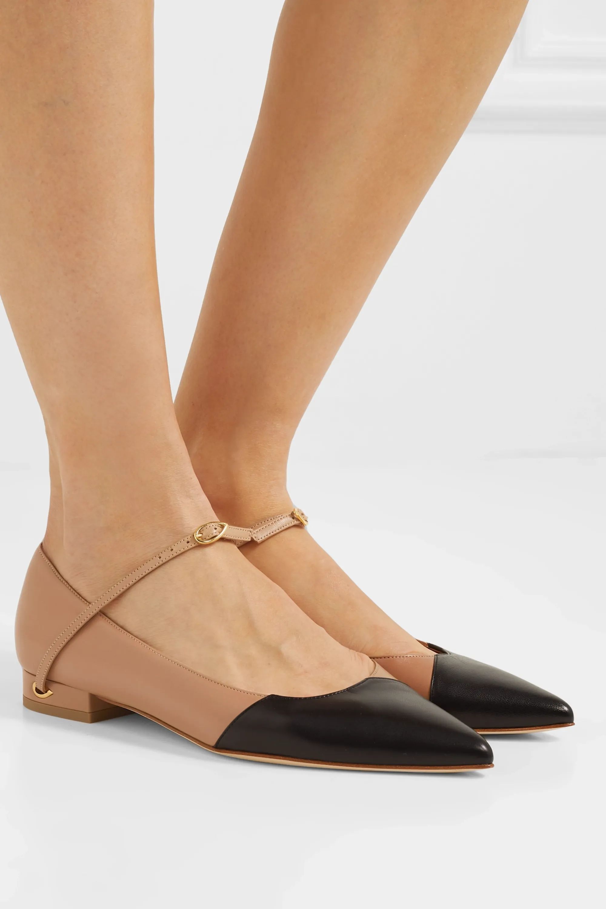 Beige Lorenzo two-tone leather point-toe flats | Jennifer Chamandi | NET-A-PORTER | NET-A-PORTER (UK & EU)