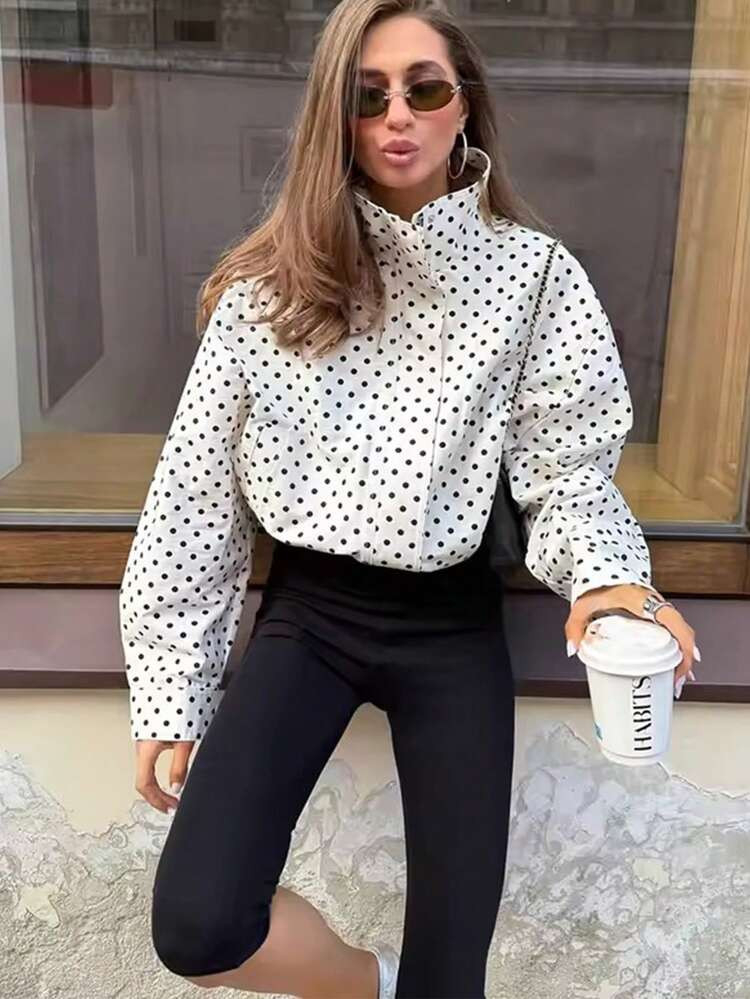 Damen modische Polka Dot Kurze Jacke, elegante Langarm Fr\u00fchling/Herbst l\u00e4ssig Office We... | SHEIN