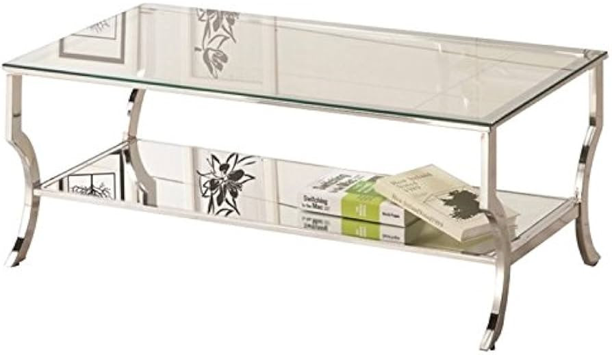 Pemberly Row Contemporary Glass Top Accent Coffee Table in Chrome | Amazon (US)