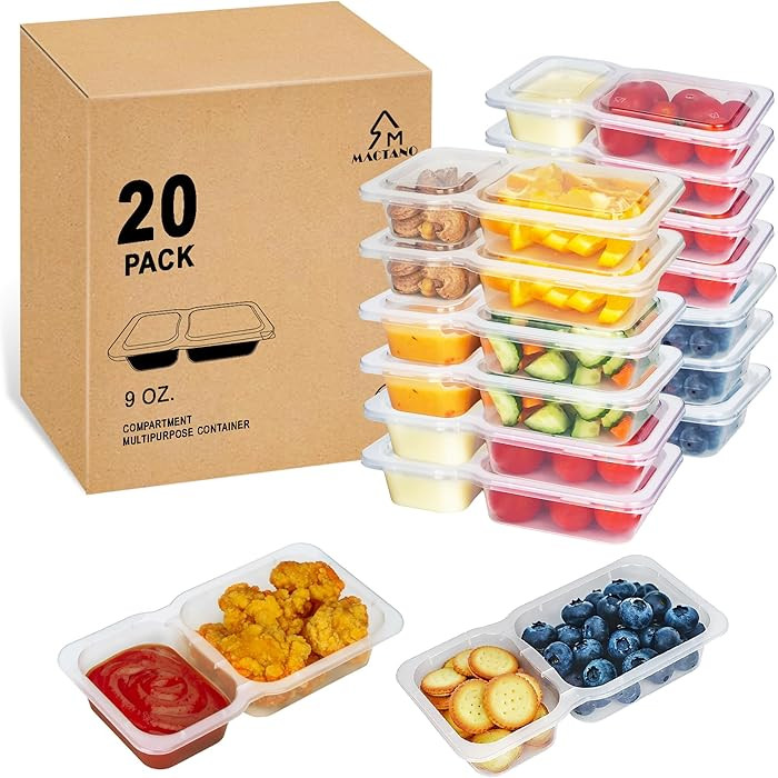 MACTANO 9 OZ Reusable Snack Containers with Lids, New Double Compartment Condiment Snack Pack Con... | Amazon (US)