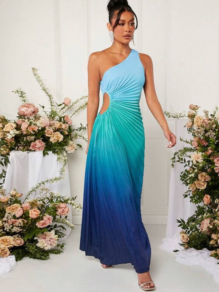 SHEIN Haute Ombre Pleated One Shoulder Dress | SHEIN