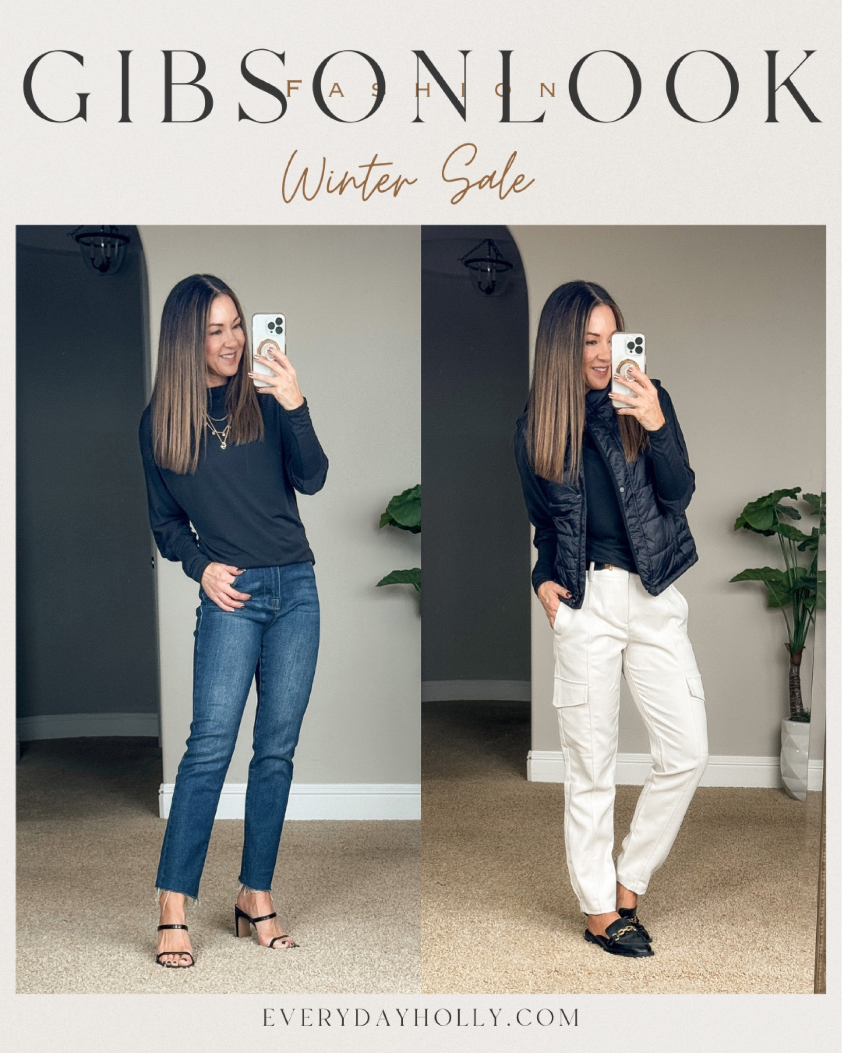Save up to 60% ➕an additional 10% off with my code HOLLYSALE10‼️
During the @gibsonlook Winter Sale!!  
Over 2️⃣0️⃣0️⃣ pieces are on sale!
For reference: I’m 5’1”, 109lbs
Everything us unaltered
Jeans 24
Cargo pants 24
Black Slouchy Tee XXS
Puffer Vest XXS
Heels TTS
Mules TTS


#LTKfindsunder50 #LTKsalealert #LTKover40