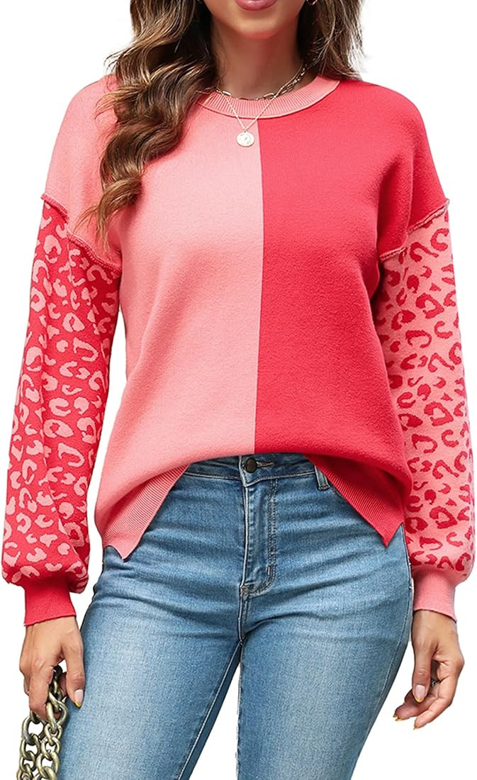 Zeagoo Womens Striped Oversized Sweater 2024 Crew Neck Long Sleeve Knitted Color Block Casual Loo... | Amazon (US)