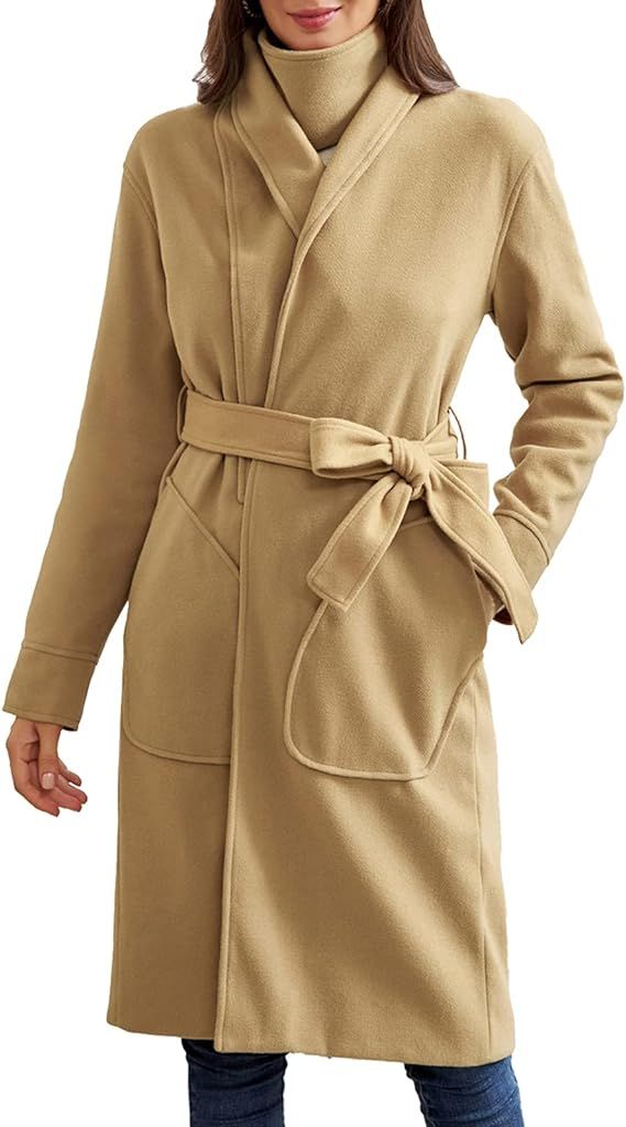 GRACE KARIN Women's Coat Scarf Collar Pea Coat Winter Trench Overcoat With Belt | Amazon (US)