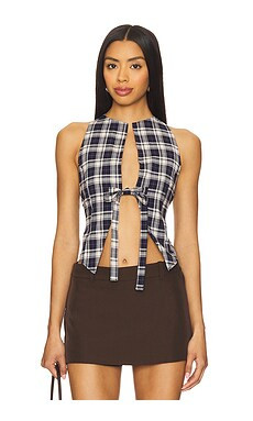 LIONESS Butterfly Tie Top in Navy Check from Revolve.com | Revolve Clothing (Global)