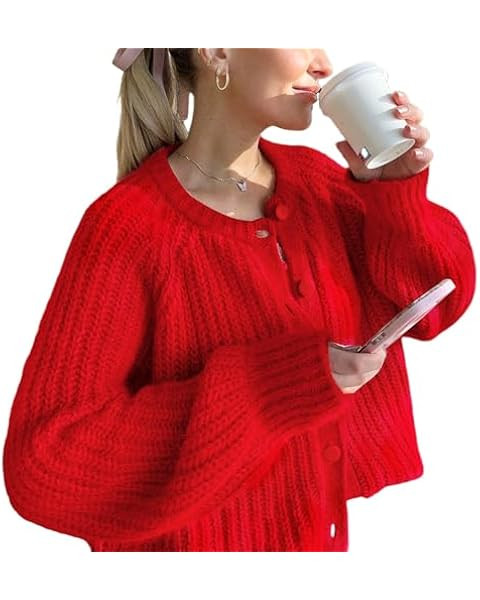 Hixiaohe Cardigan Sweater for Women Long Sleeve Button Y2K Chunky Knit Sweater Fall Casual Open F... | Amazon (US)