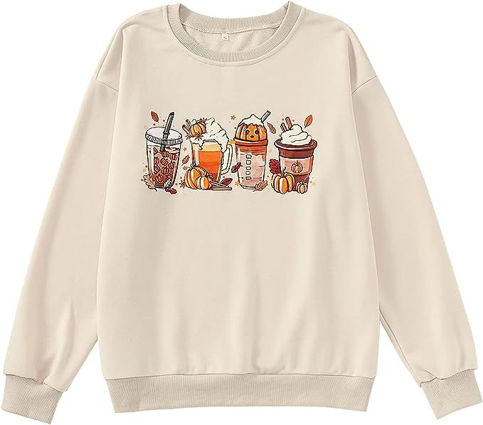 Women Halloween Pumpkin Coffee Shirt Long Sleeves Cute Crewneck Sweatshirts Casual Pullover Top F... | Amazon (US)