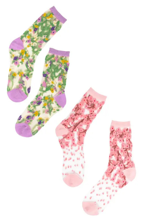 Sock Candy Floral Sheer Crew Socks in Pink/purple at Nordstrom | Nordstrom