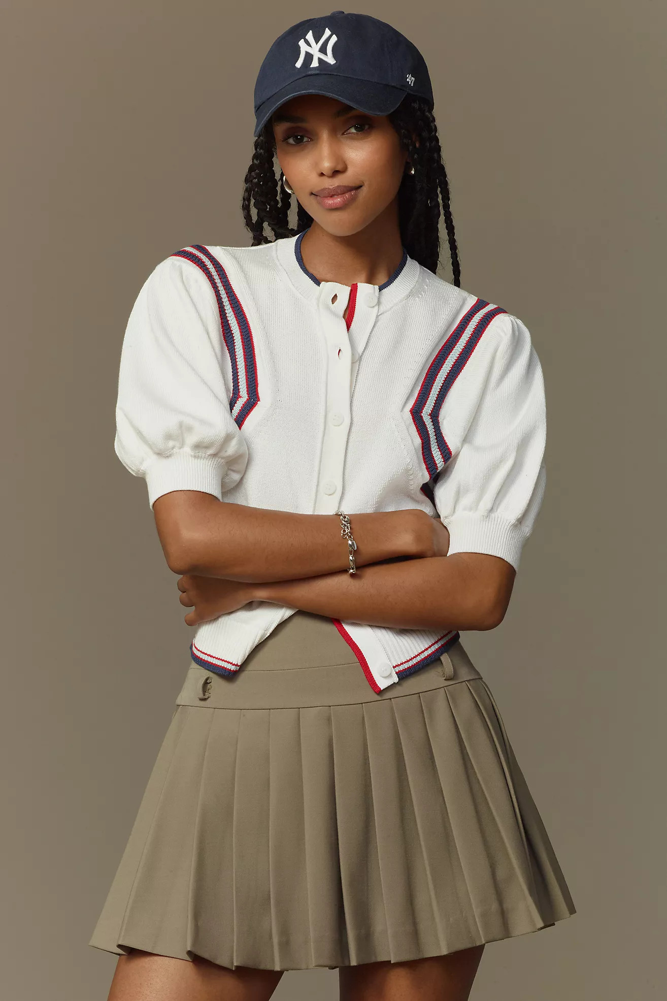 Maeve Puff-Sleeve Inset-Graphic Cardigan Sweater | Anthropologie (US)