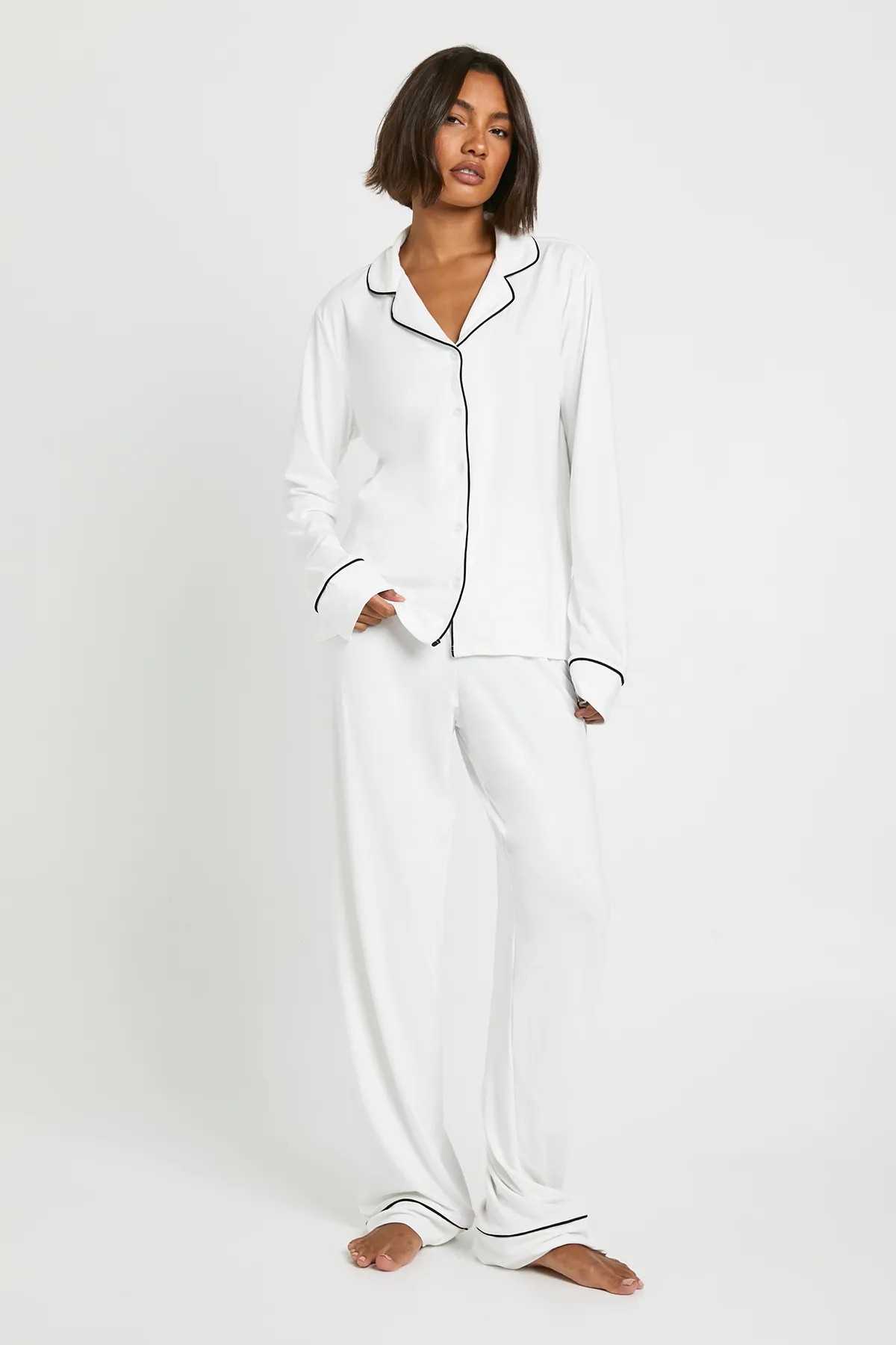 Tall Jersey Piping Detail Long Sleeve Shirt & Trousers Pyjama Set | boohoo (US & Canada)