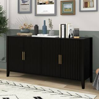 Harper & Bright Designs Black 63.1 in. W. Wood Buffet Sideboard, Accent Storage Cabinet with Gold... | The Home Depot