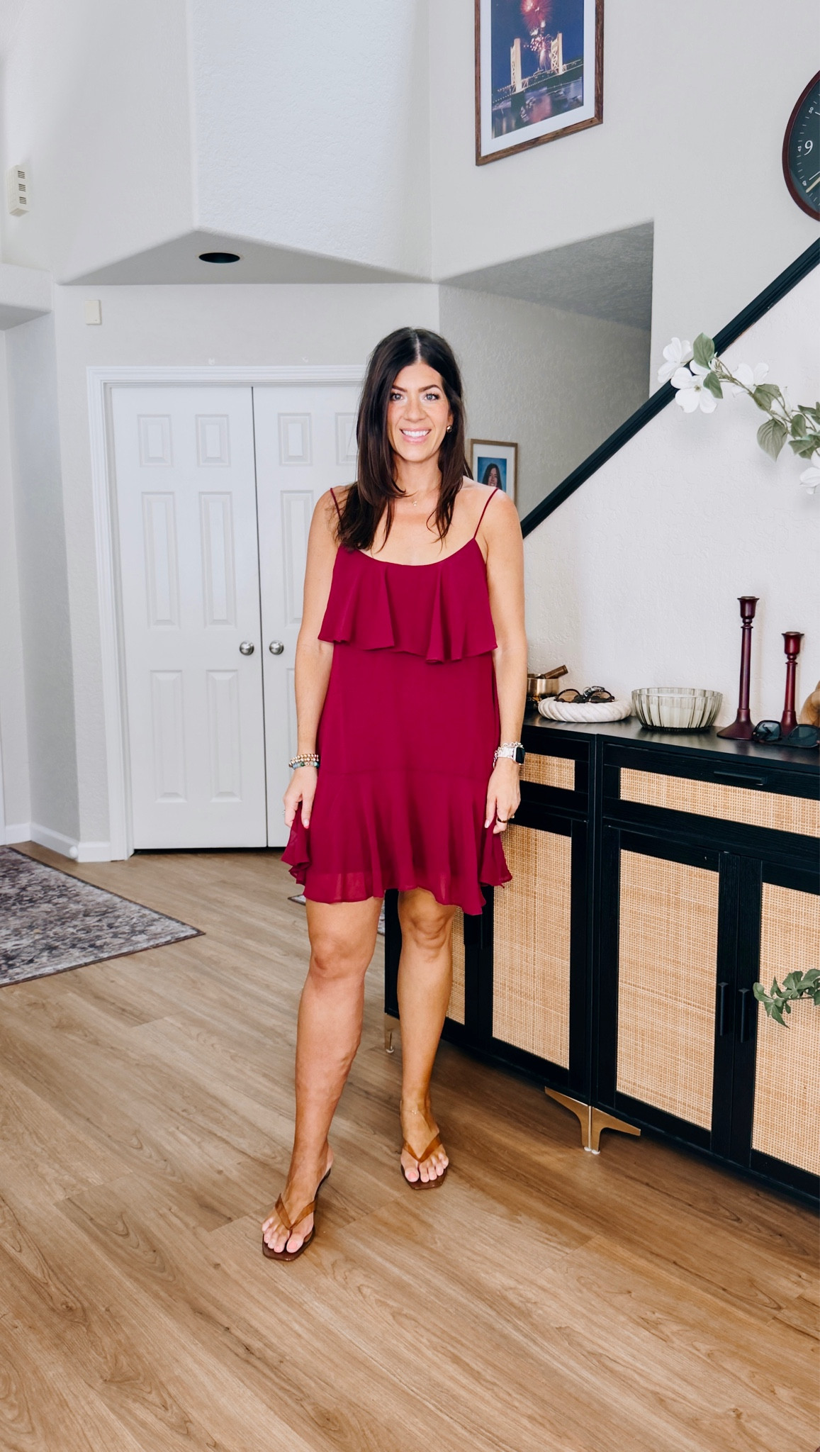 In a medium ruffle dress

#LTKMidsize #LTKTall #LTKSaleAlert