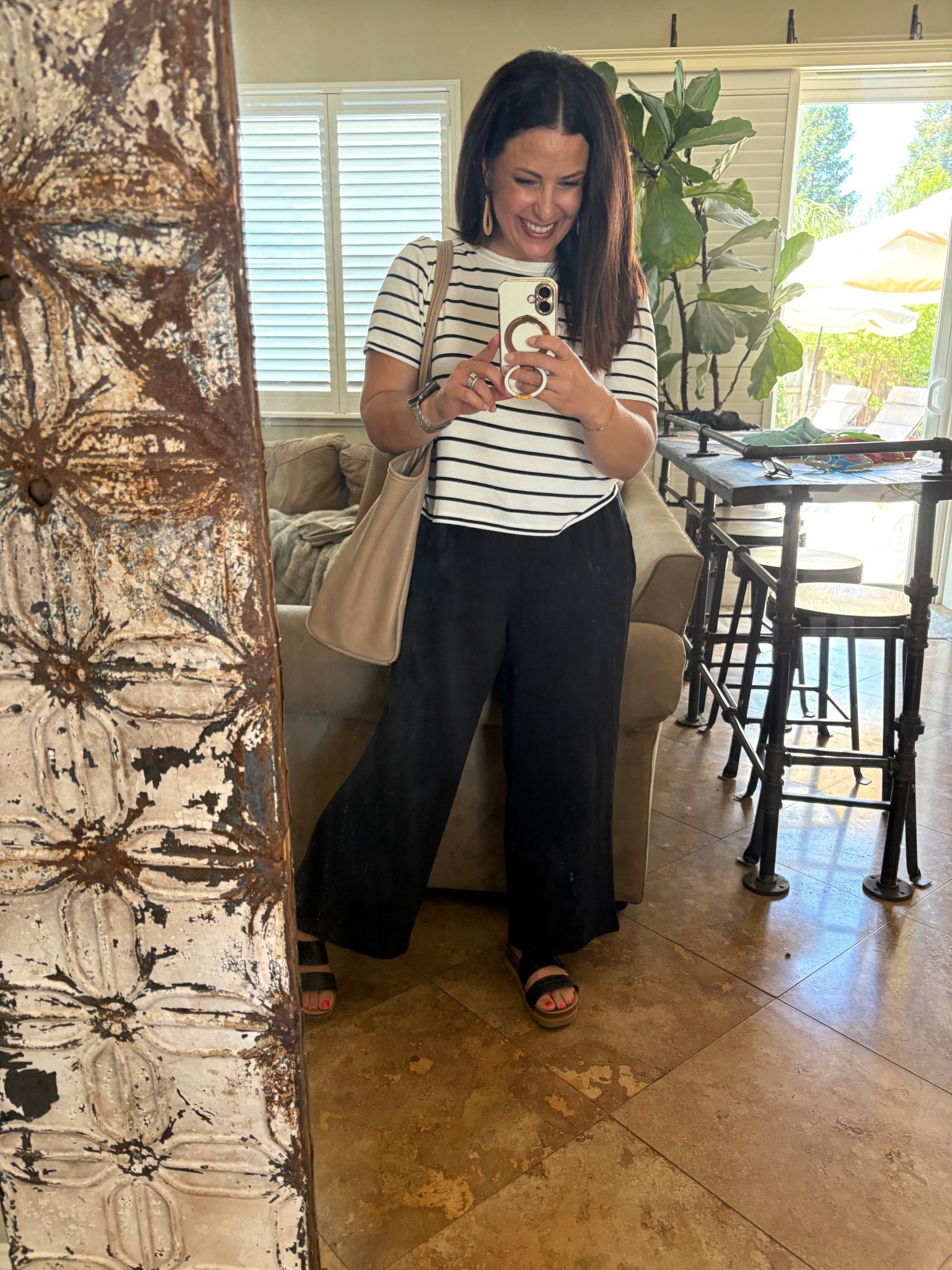 Easy, comfy end of year teaching outfit. Gauze linen pull on pants and striped top are both size small. My Reef vista sandals are very comfortable, if you are a half size, I’d recommend sizing down. 
Teacher outfitt

#LTKSummerEdit #LTKWorkwear #LTKOver40