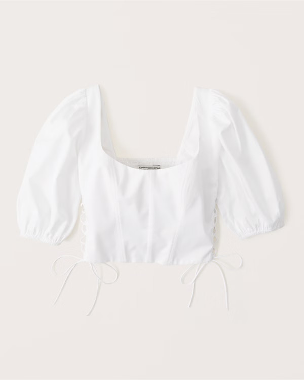 Lace-Up Poplin Corset Scoopneck Top | Abercrombie & Fitch (US)