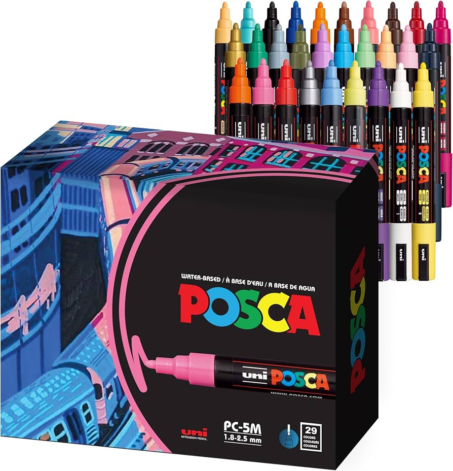 Uni Posca Paint Markers, 5M Medium Acrylic Markers with Reversible Tips, Artist Recommended For G... | Amazon (US)