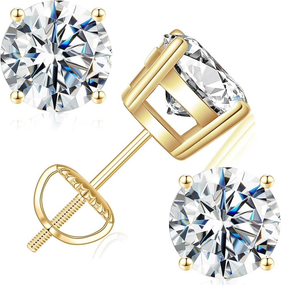 Moissanite Stud Earrings For Women, Lab Created Diamond 18K White Gold Plated 925 Sterling Silver... | Amazon (US)