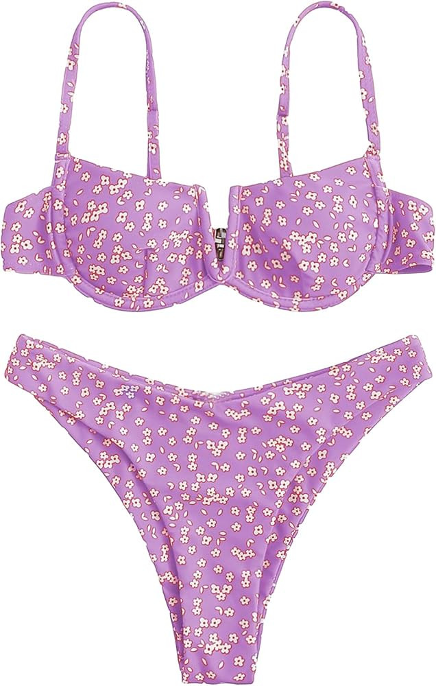 SweatyRocks Women's Sexy Bathing Suits Spaghetti Strap Floral Bikini Set Underwire Swimsuit | Amazon (US)