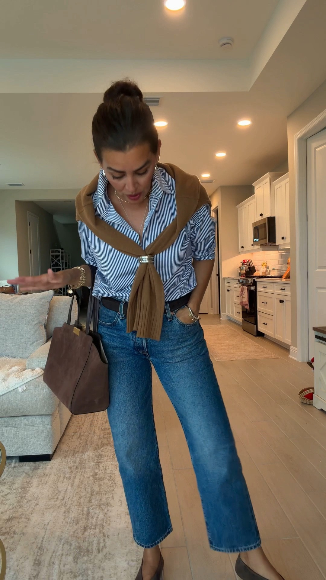 Lip color💋: fit check! Size 26 x 28 in jeans. L I button down for a relaxed look. M in sweater. 9 in flats. Lip color: fit check

#LTKootd #LTKvlog #LTKU