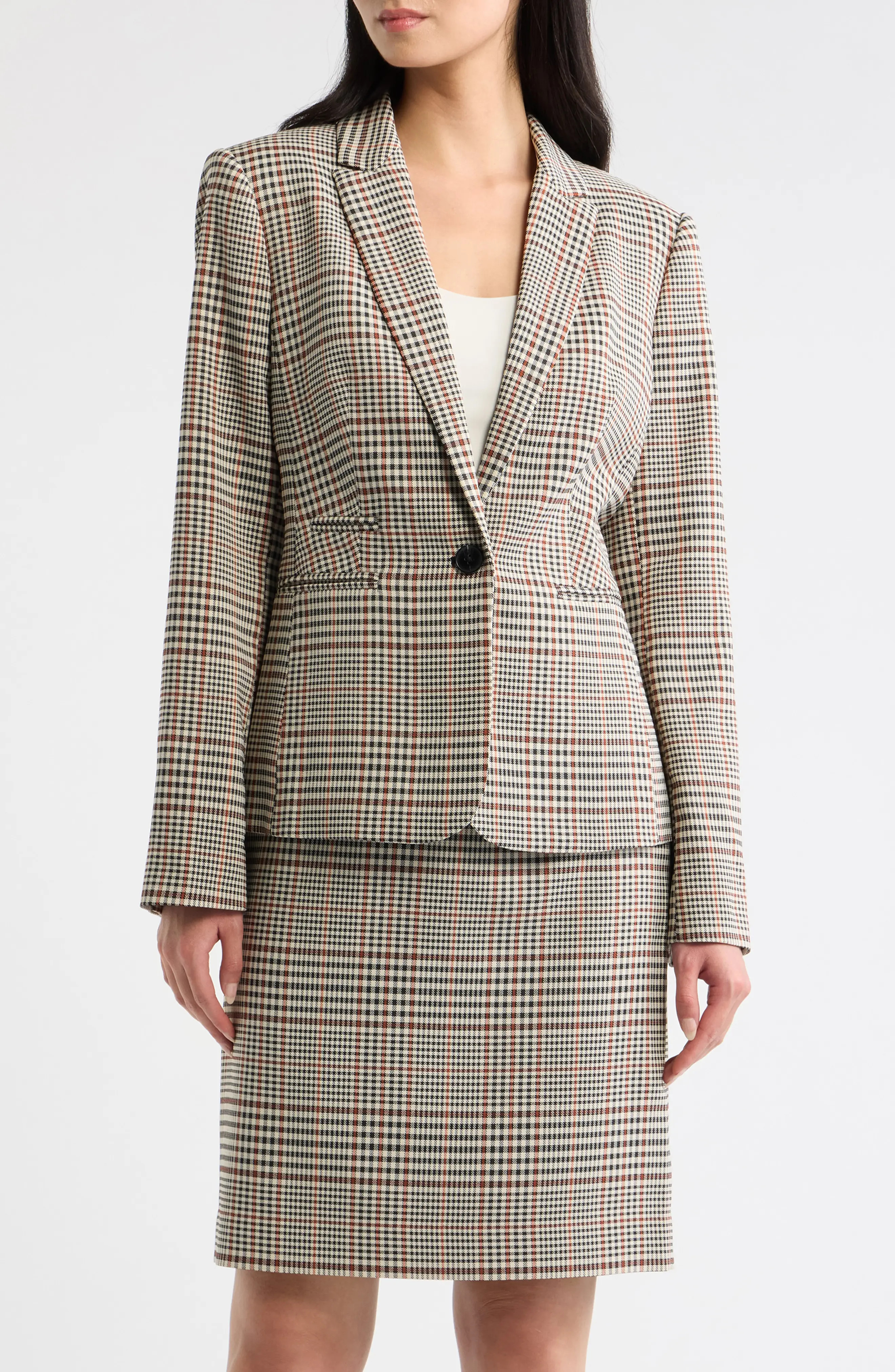 Tahari ASL One-Button Plaid Blazer in Toffee Black at Nordstrom, Size 6 | Nordstrom