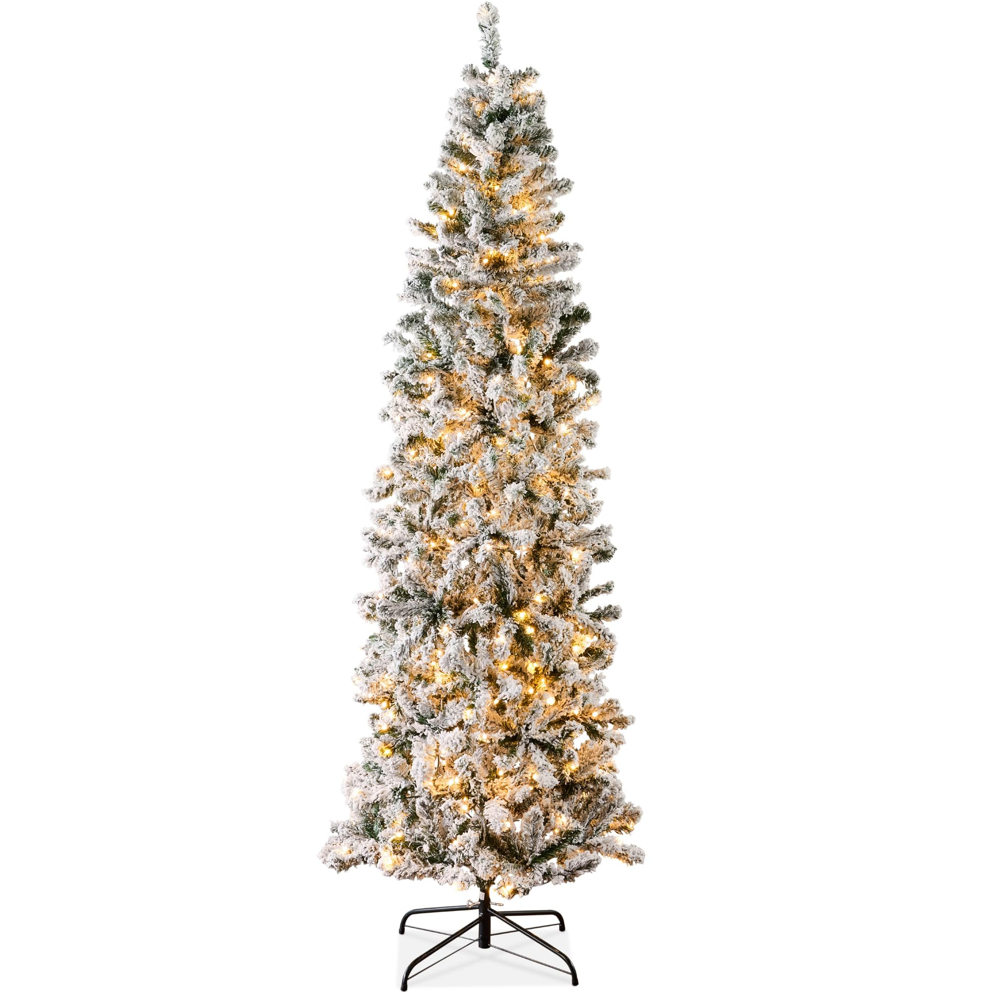 Best Choice Products Flocked Pencil Christmas Tree, Pre-Lit Slim Artificial Holiday Decoration, 9... | Amazon (US)