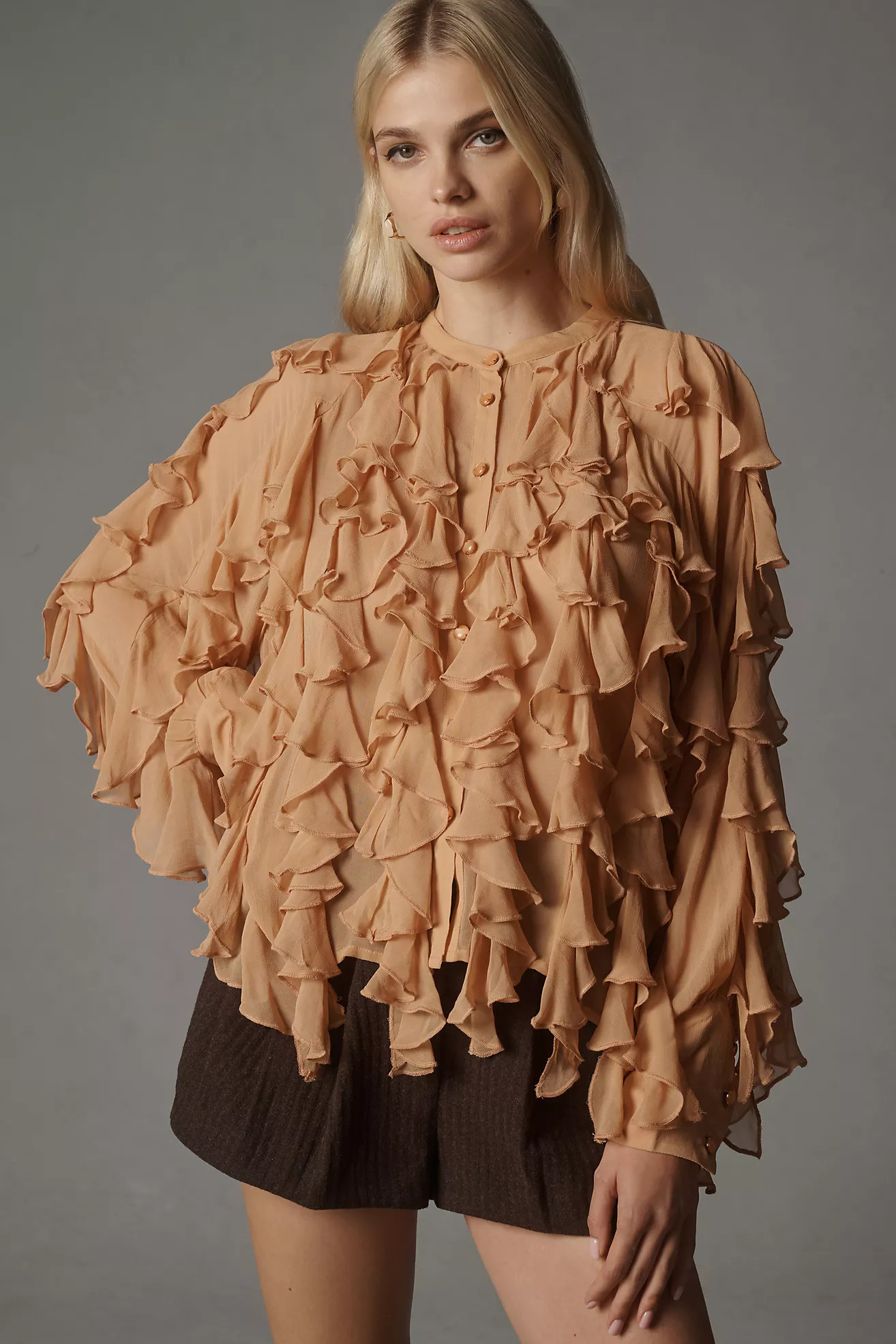 By Anthropologie Sheer Ruffle Buttondown Blouse | Anthropologie (US)