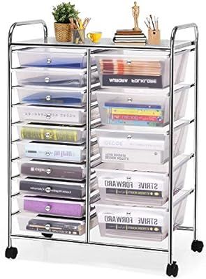 Happygrill 15-Drawer Organizer Cart Tools Office School Paper Organizer Rolling Storage Cart with... | Amazon (US)