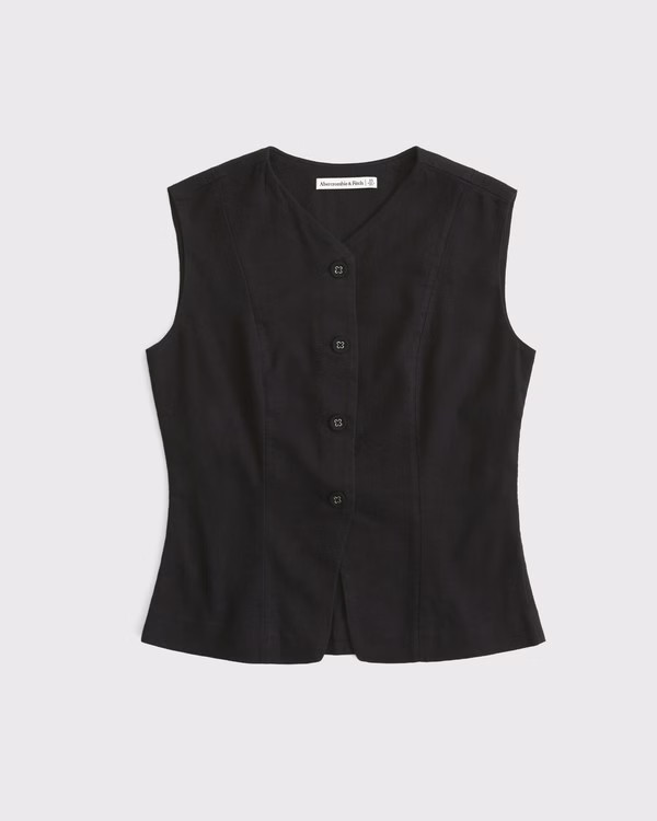 Women's  Linen-Blend Button-Through Vest | Women's Tops | Abercrombie.com | Abercrombie & Fitch (US)