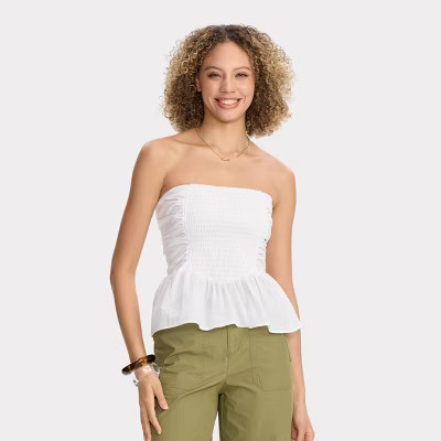 Women's Smocked Peplum Tube Top - Universal Thread™ White XL | Target